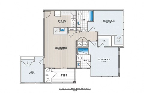 Floor plan for 2 beds, 2 baths, 1272 sqft